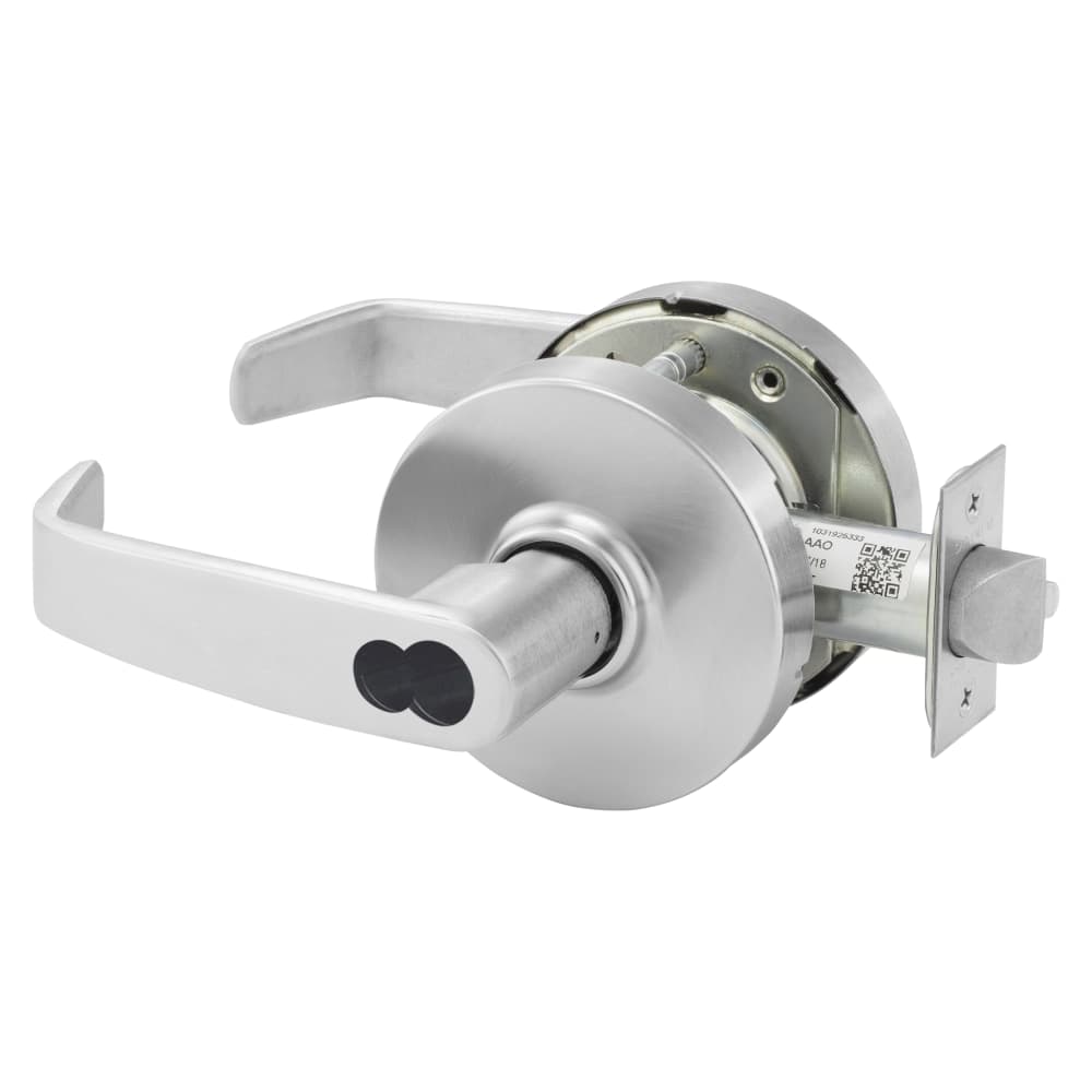Grade 1 Entrance/Office Cylindrical Lock, L Lever, L Rose, LFIC Disposable Construction Core, Satin Chrome Finish, Non-handed