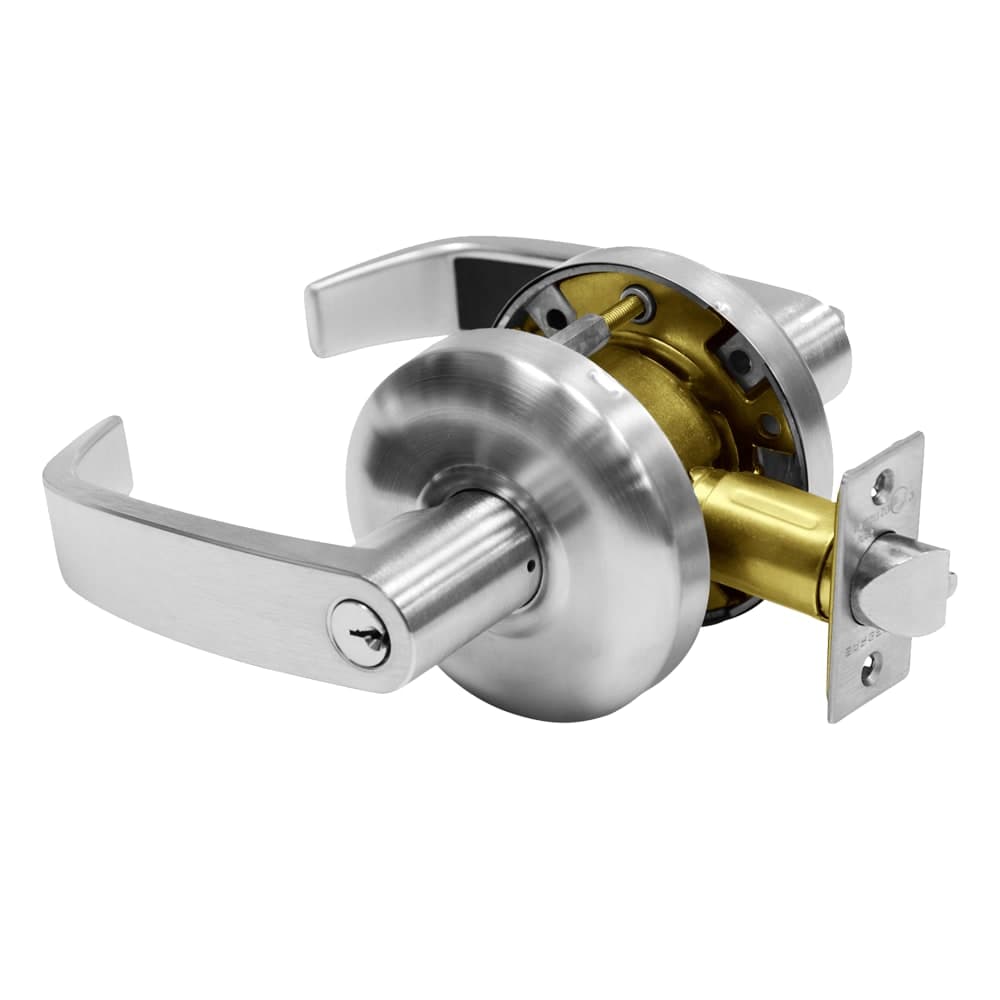 Grade 2 Entrance/Office Cylindrical Lock, L Lever, Conventional Cylinder, Satin Chrome Finish, Non-handed
