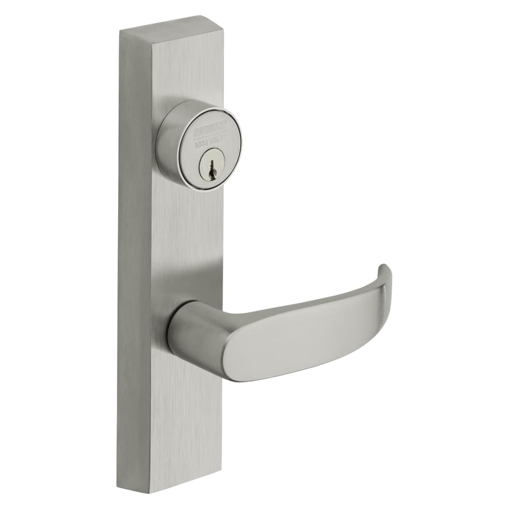 Grade 1 Electrified Exit Device Trim, Fail Safe, Power Off, Unlocks Lever, Key Retracts Latch, For Rim (8800) and NB8700 Series Devices, Rim Cylinder, P Lever, 24V, RHR, Satin Chrome