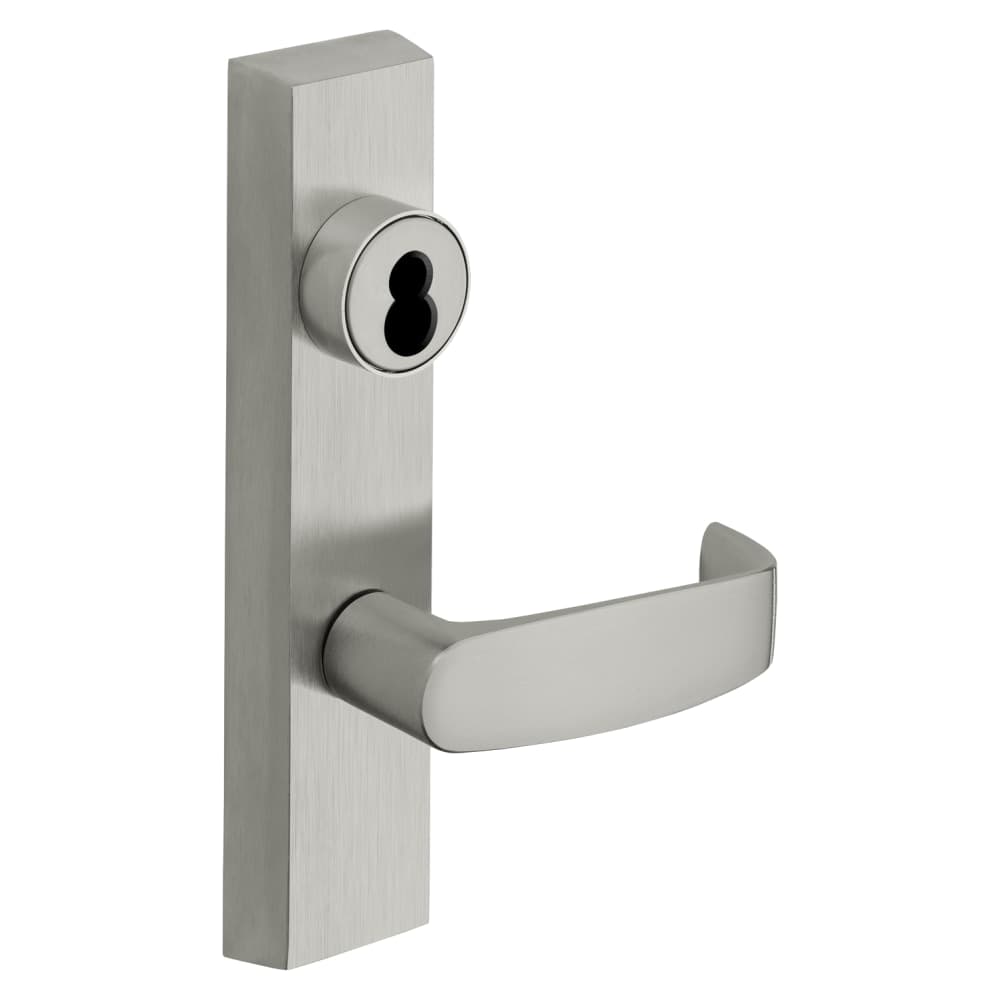 Grade 1 Electrified Exit Device Trim, Fail Safe, Power Off, Unlocks Lever, Key Retracts Latch, For Rim (8800) and NB8700 Series Devices, Sargent LFIC Less Core, L Lever, 24V, RHR, Satin Chrome