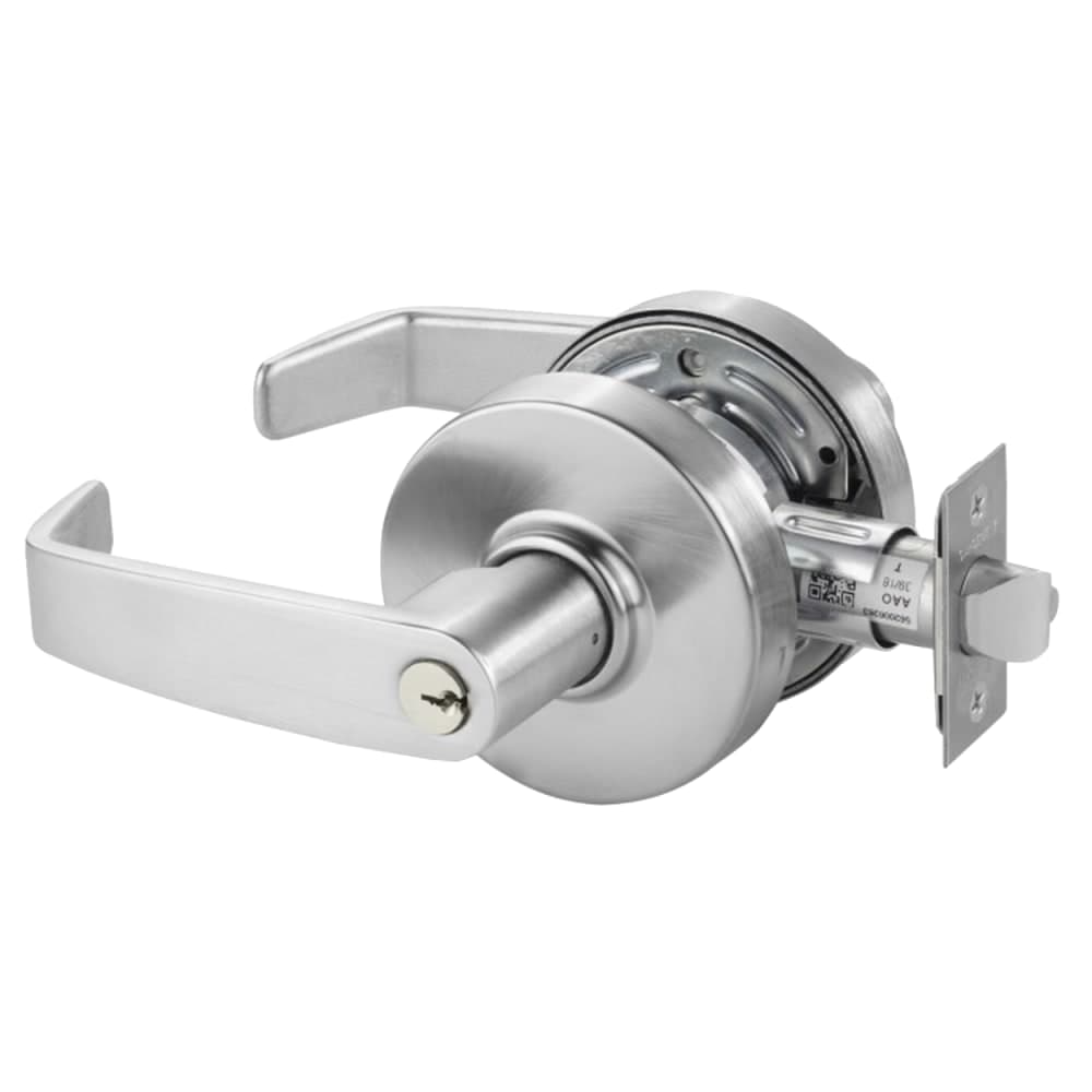 Grade 2 Entrance/Office Cylindrical Lock, L Lever, Conventional Cylinder, Satin Chrome Finish, Non-handed