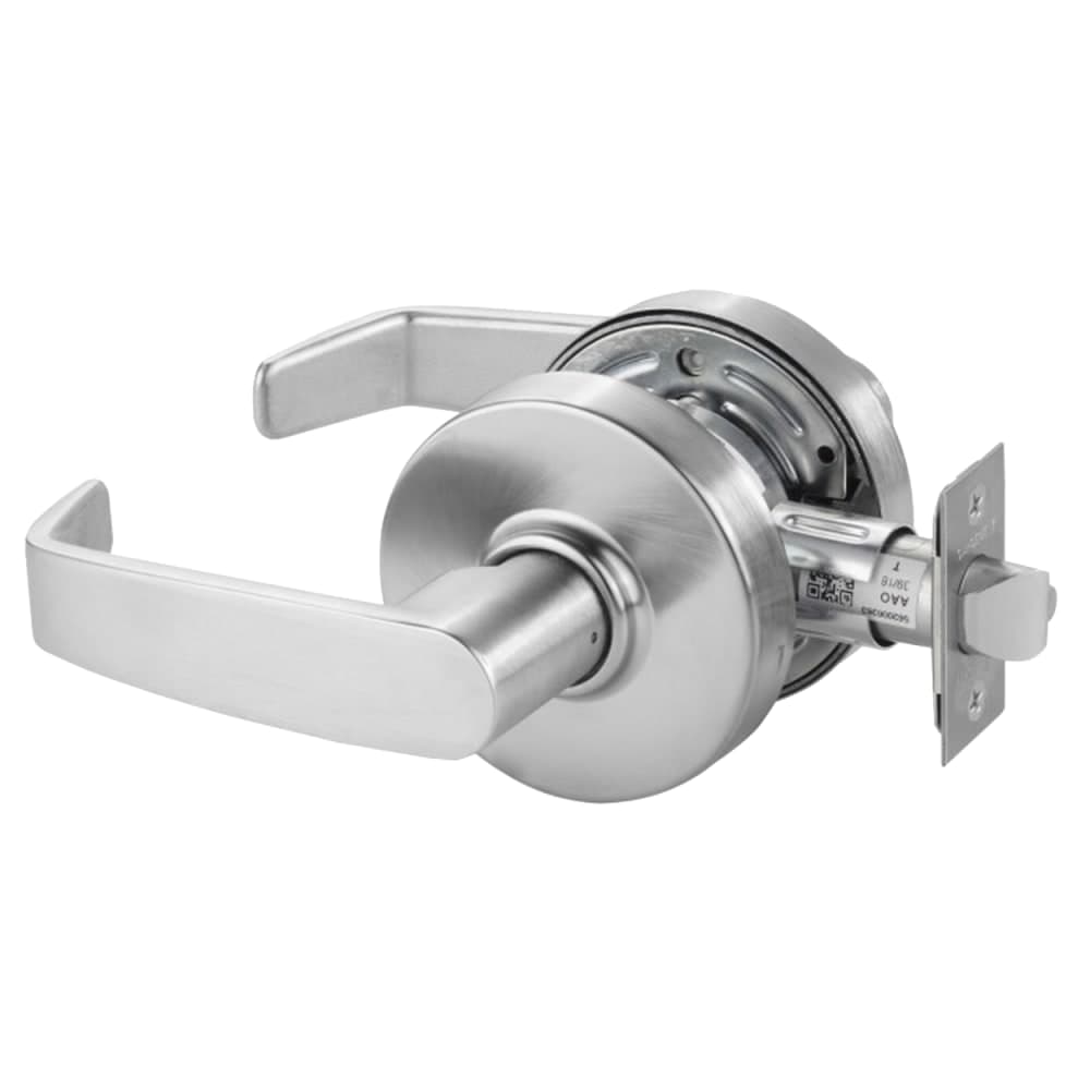 Grade 2 Passage Cylindrical Lock, L Lever, Non-Keyed, Satin Chrome Finish, Non-handed